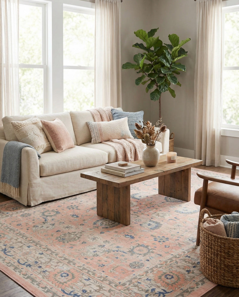 Savannah Series Collection Area Rug -  Beaufort Rectangle Powder Pink  lifestyle 30