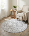 Charleston Elegance Collection Area Rug -  Seaport (Gray) Round Gray  lifestyle 35