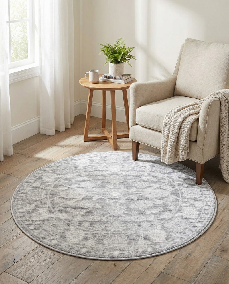Charleston Elegance Collection Area Rug -  Seaport (Gray) Round Gray  lifestyle 35