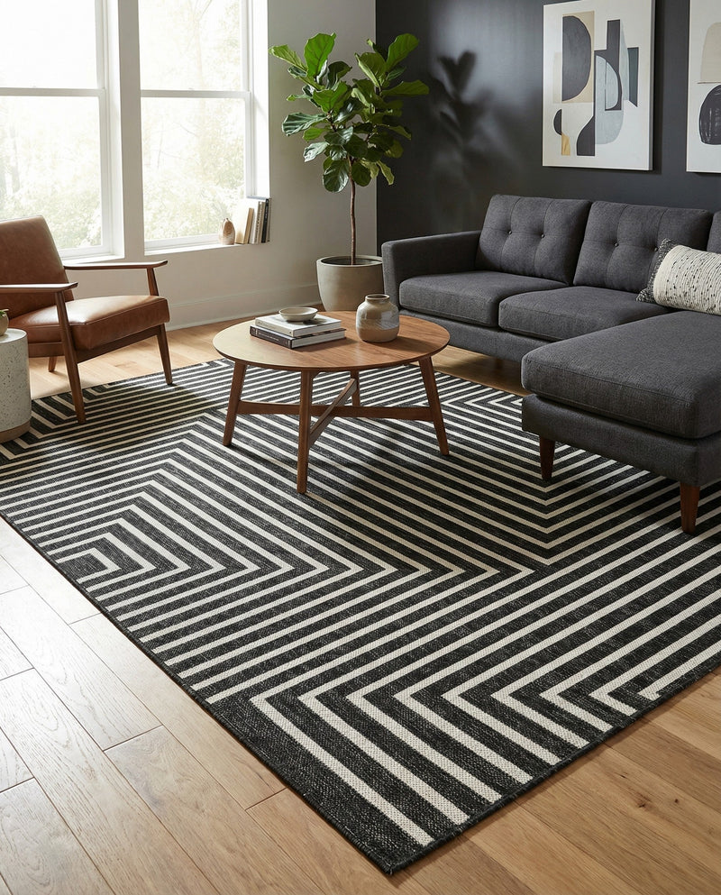 Urban Terrace Collection Area Rug -  Astoria (Black and White) Rectangle Black and White  lifestyle 16