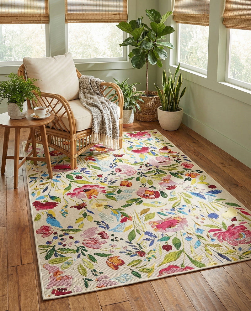 Seaside Blooms Collection Area Rug -  Meadow Rectangle Multi  lifestyle 47