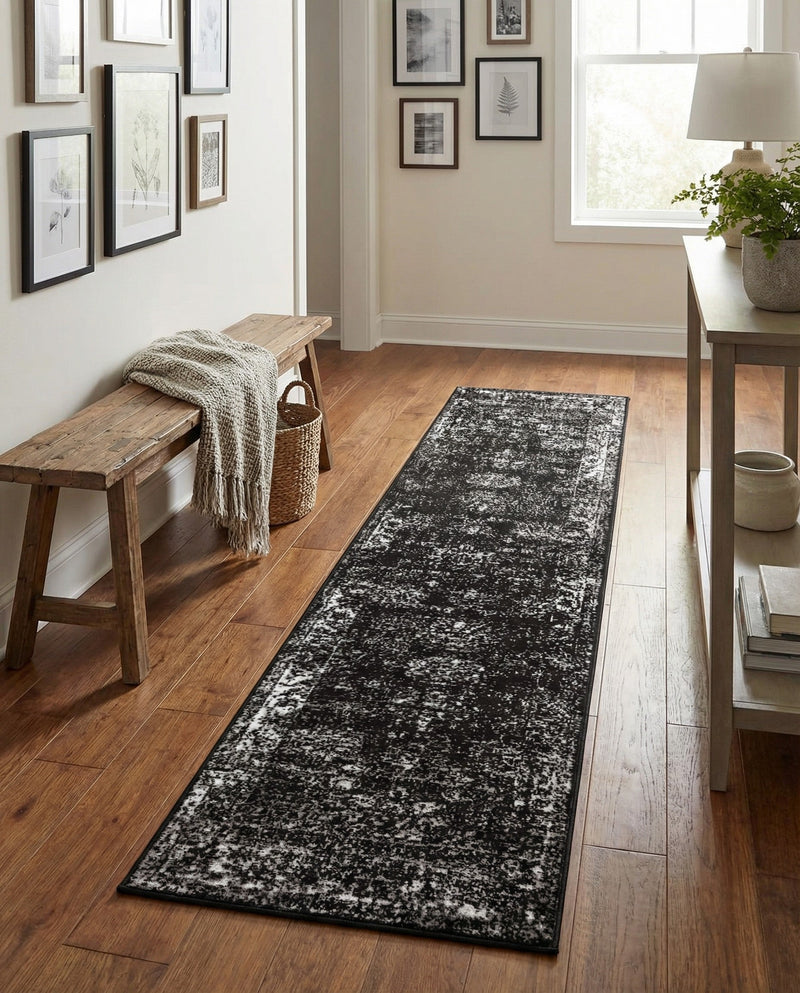 Riviera Elegance Collection Area Rug - Antibes (Black) Runner Black  lifestyle 83