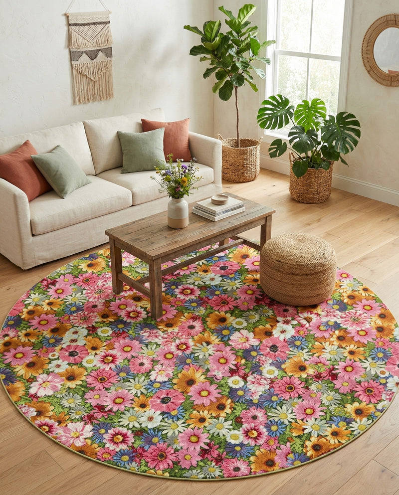 Seaside Blooms Collection Area Rug -  Marseilles Round Multi  lifestyle 38