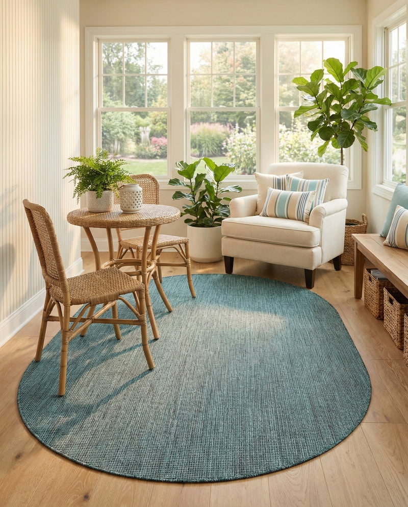 Seaside Serenity Collection Area Rug - Veranda (Teal) Oval Teal  lifestyle 81