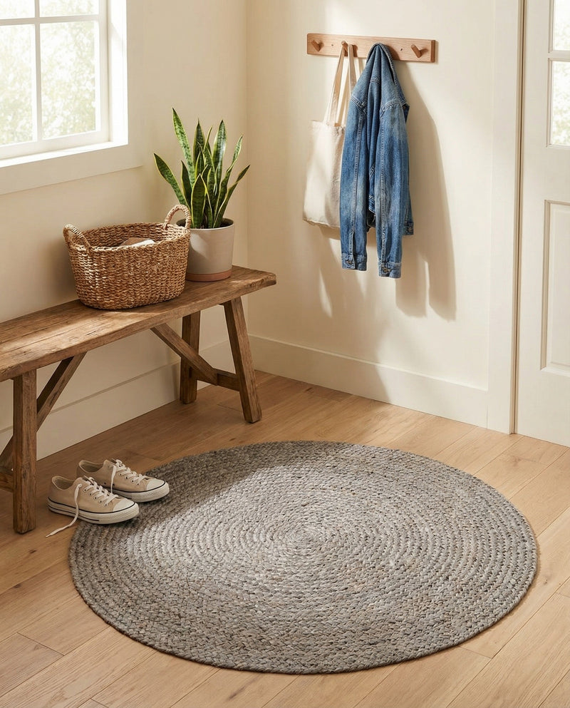 Woven Seaside Jute Collection Area Rug - Savannah (Gray) Round Gray  lifestyle 62