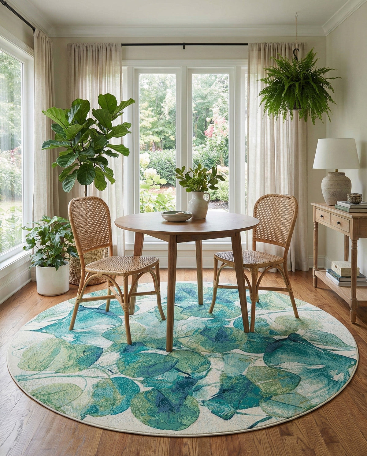 Seaside Blooms Collection Area Rug -  Flora Round Blue Green  lifestyle 105