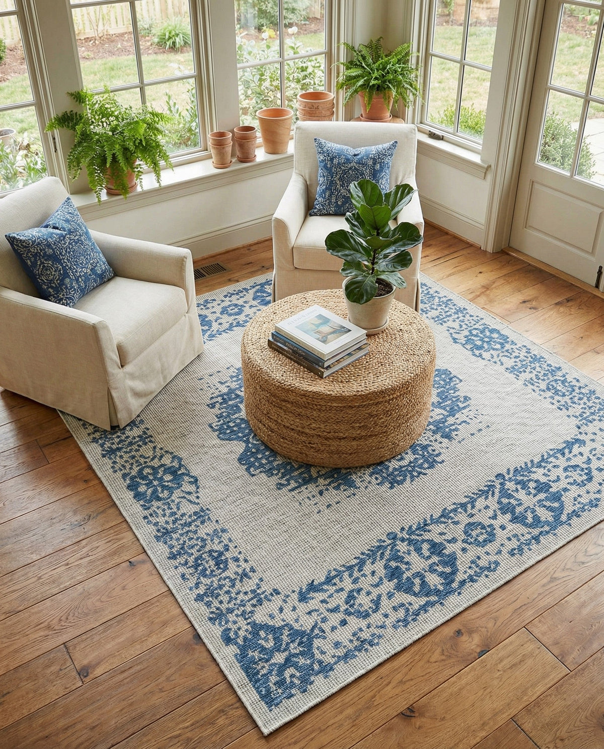 Patio Heritage Collection Area Rug - Savannah (Blue) Square Blue  lifestyle 92