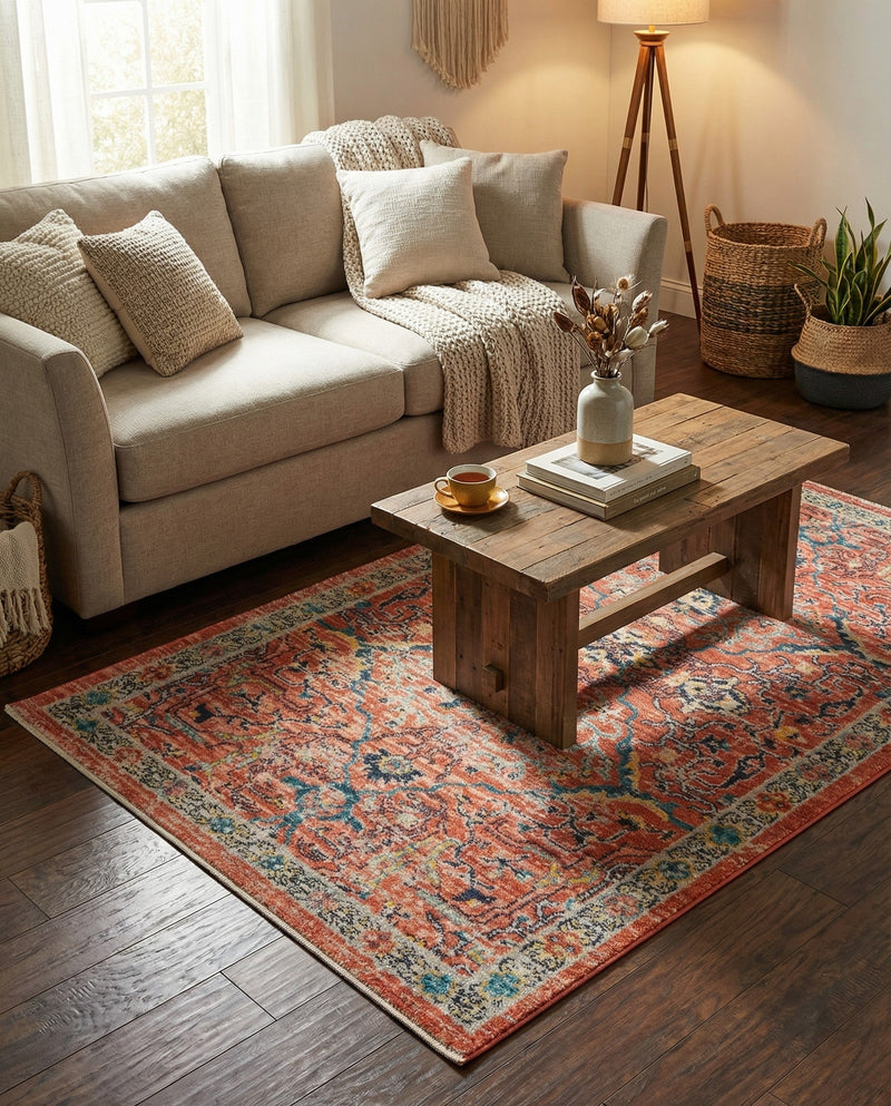 Seville Stripes Collection Area Rug -  Malaga (Brick Red) Rectangle Brick Red  lifestyle 32