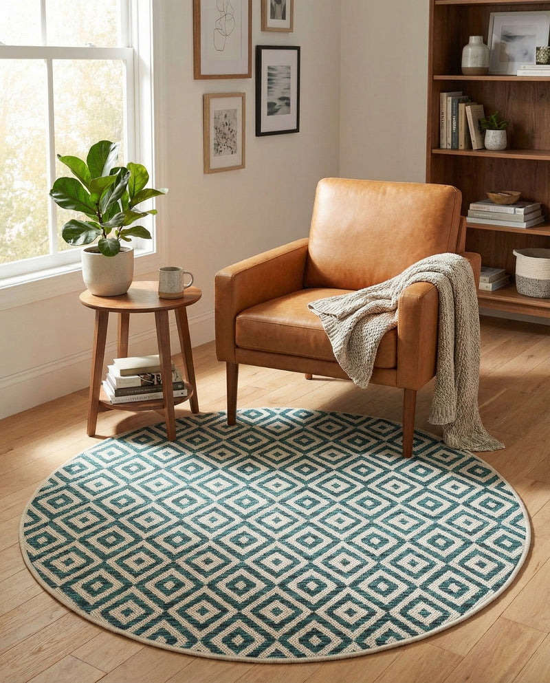 Urban Oasis Rugs Collection Area Rug -  Rooftop (Teal) Round Teal  lifestyle 54