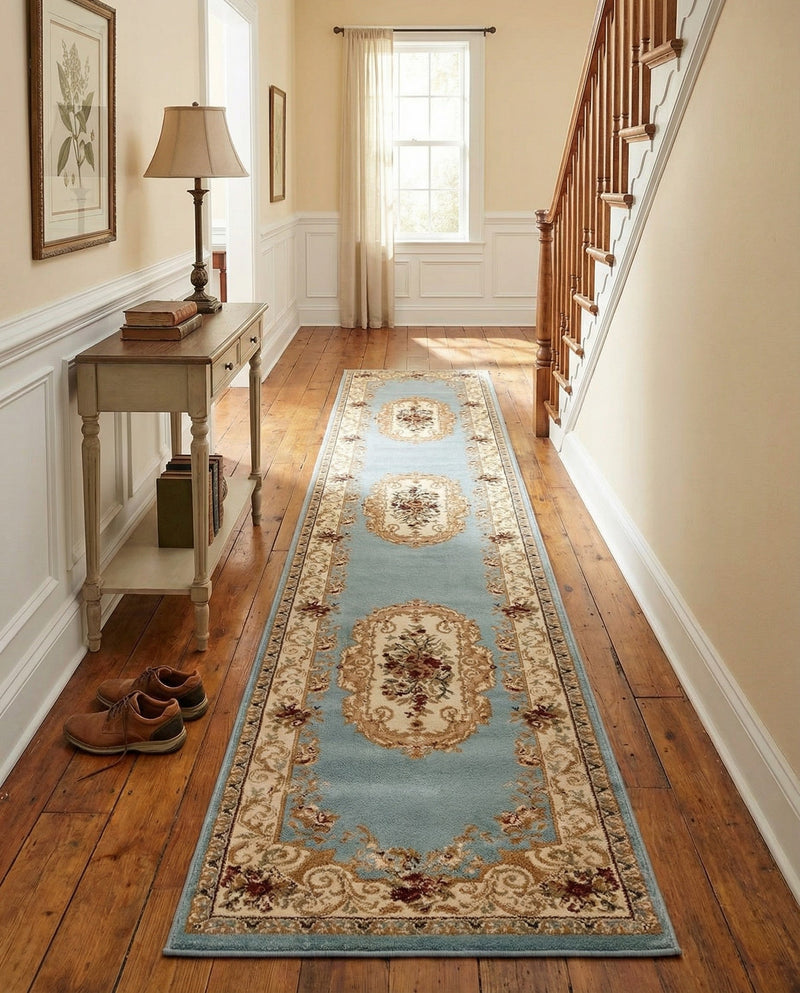 Versailles Elegance Collection Area Rug -  Louveciennes (Light Blue) Runner Light Blue  lifestyle 70