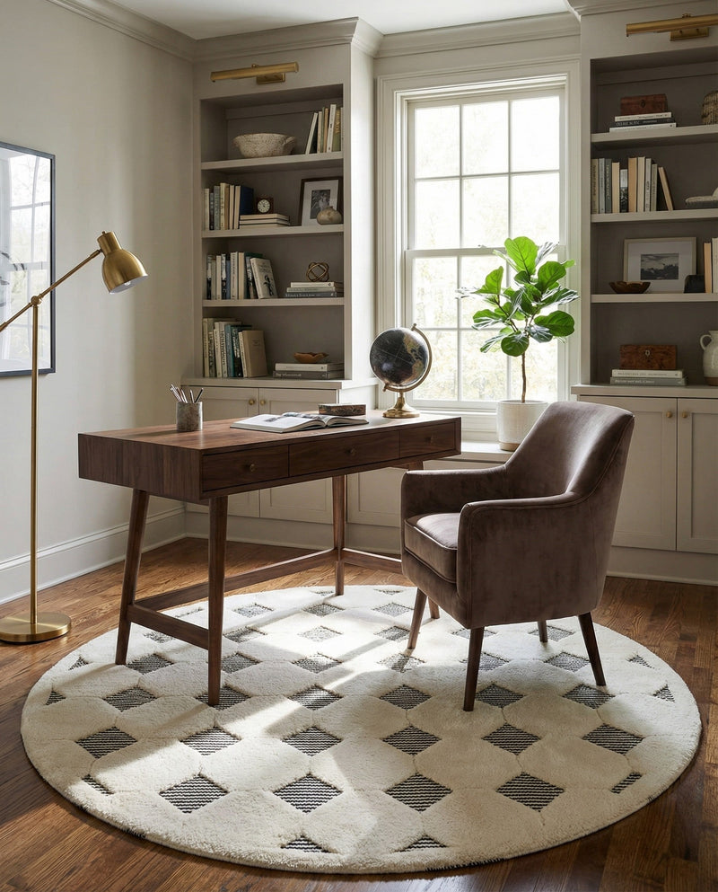 Monochrome Collection Area Rug -  Quartz Round Black and White  lifestyle 48