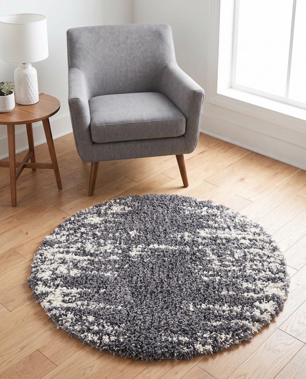 Tranquil Tides Shag Collection Area Rug - Marina Round Gray  lifestyle 183