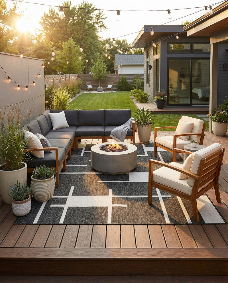 Urban Terrace Collection Area Rug -  Parkside Rectangle Black and White  lifestyle 19