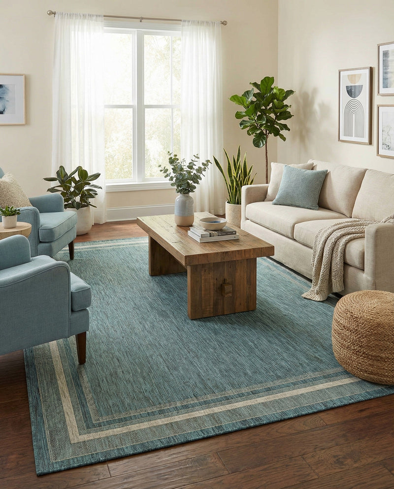 Terrace Fringe Collection Area Rug - Veranda (Teal) Rectangle Teal  lifestyle 26