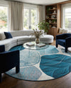 Urban Terrace Collection Area Rug -  Courtyard Round Blue and Ivory  lifestyle 33