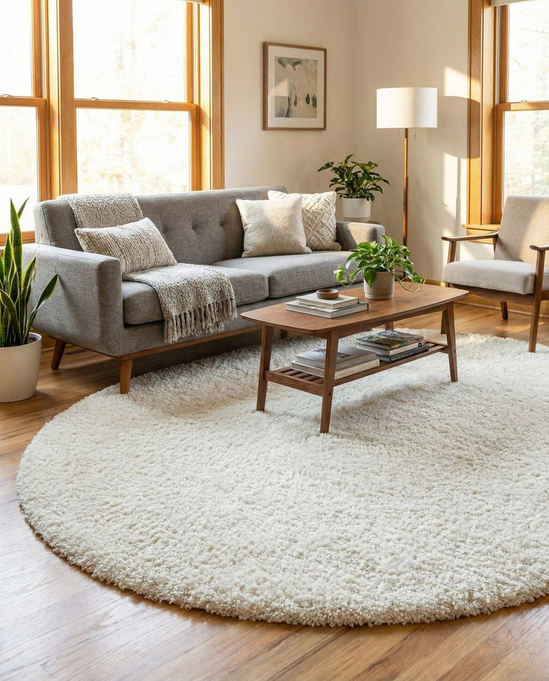 Plush Oasis Collection Area Rug - Serenity (Snow White) Round Snow White  lifestyle 54