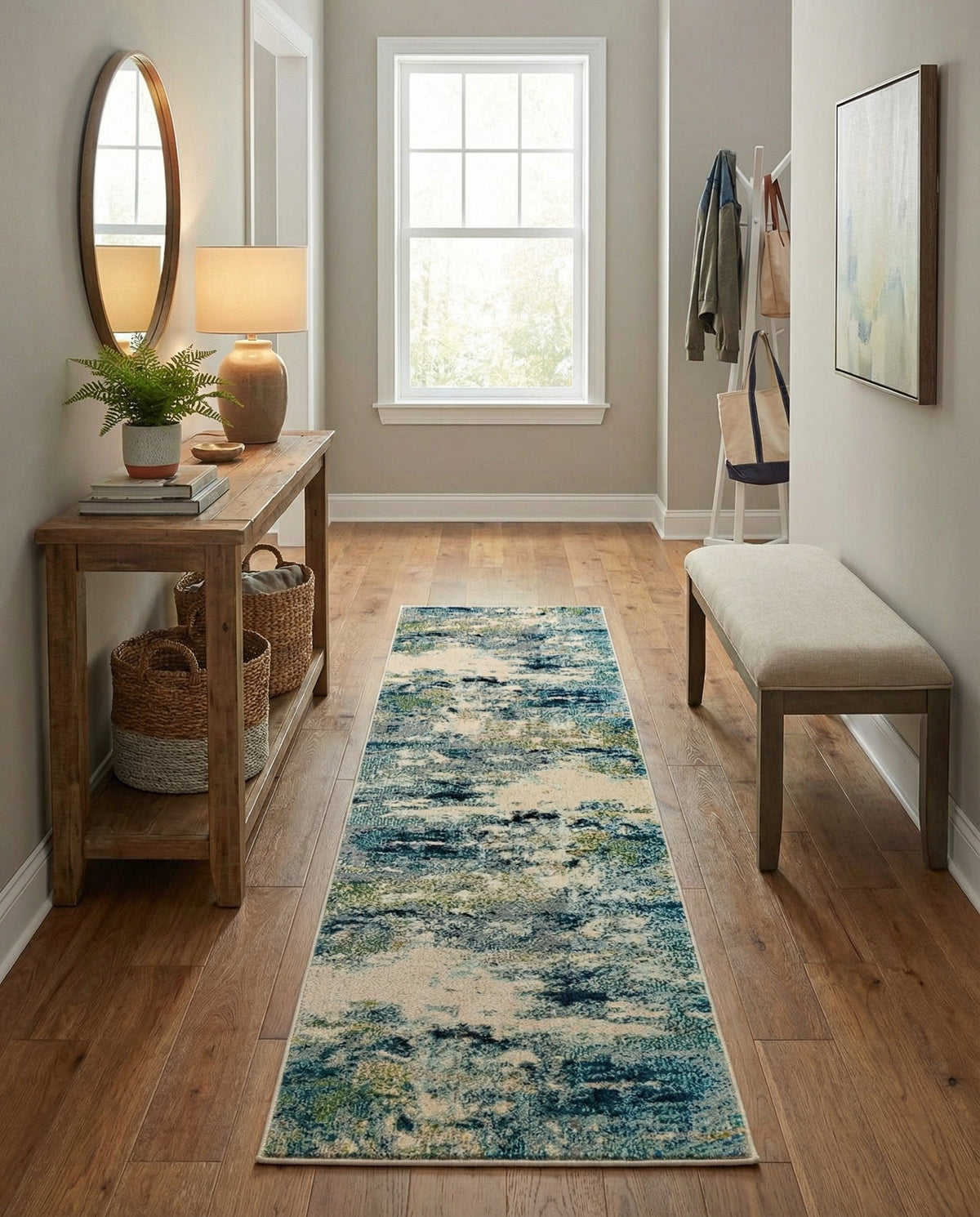 Chromatic Oasis Collection Area Rug -  Serene Runner Light Blue  lifestyle 99