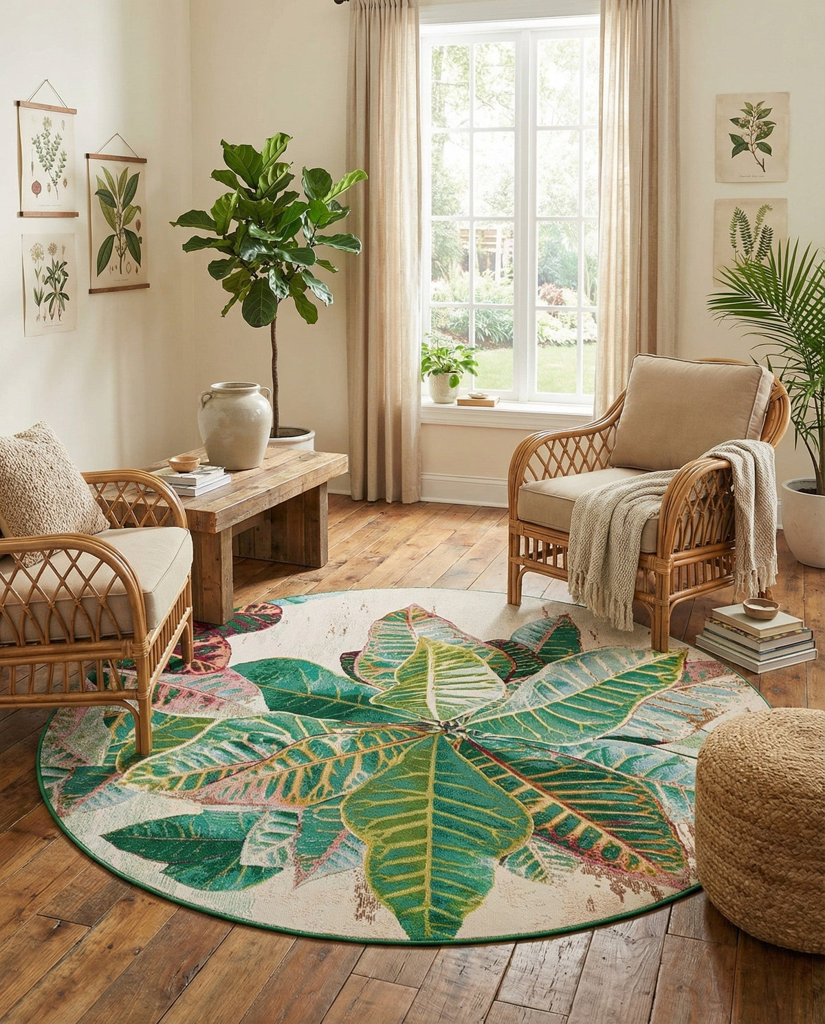 Seaside Blooms Collection Area Rug -  Fern Round Multi  lifestyle 125