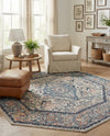 Seville Stripes Collection Area Rug - Cadiz (Blue) Octagon Blue  lifestyle 57