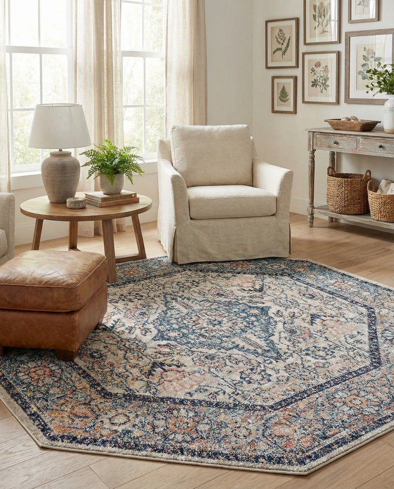 Seville Stripes Collection Area Rug - Cadiz (Blue) Octagon Blue  lifestyle 57