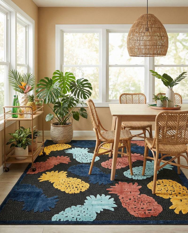 Caribbean Terrace Collection Area Rug -  Nevis Rectangle Black  lifestyle 33