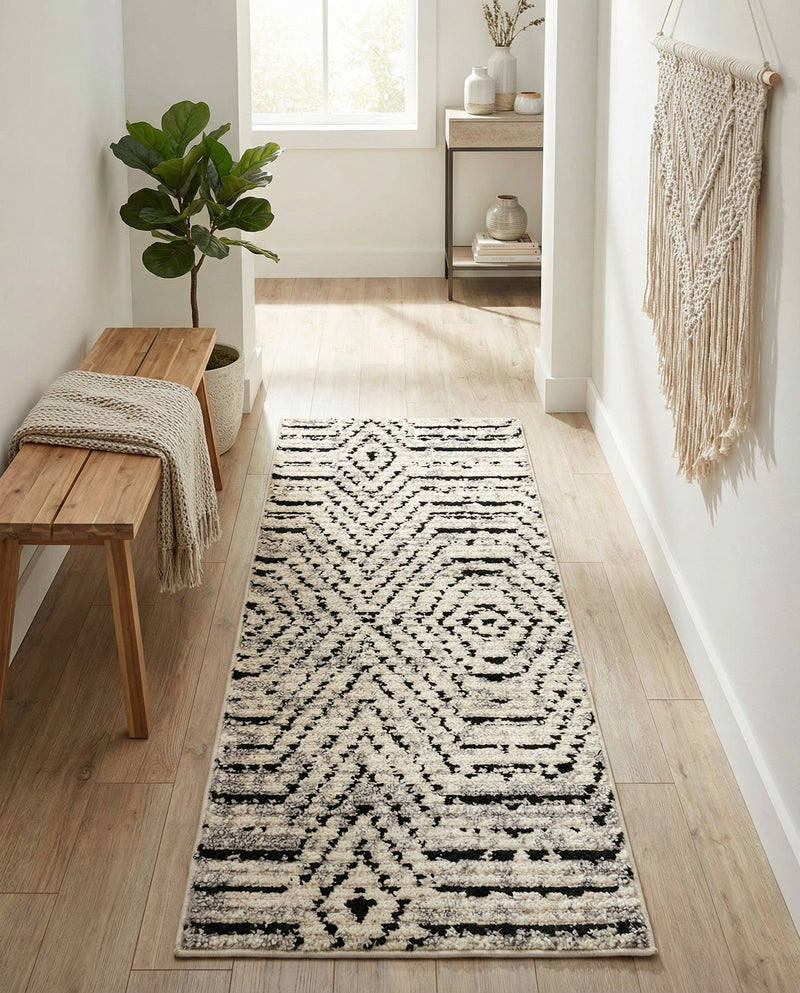 Marrakech Mosaic Collection Area Rug -  Tangier Runner Black and White  lifestyle 72