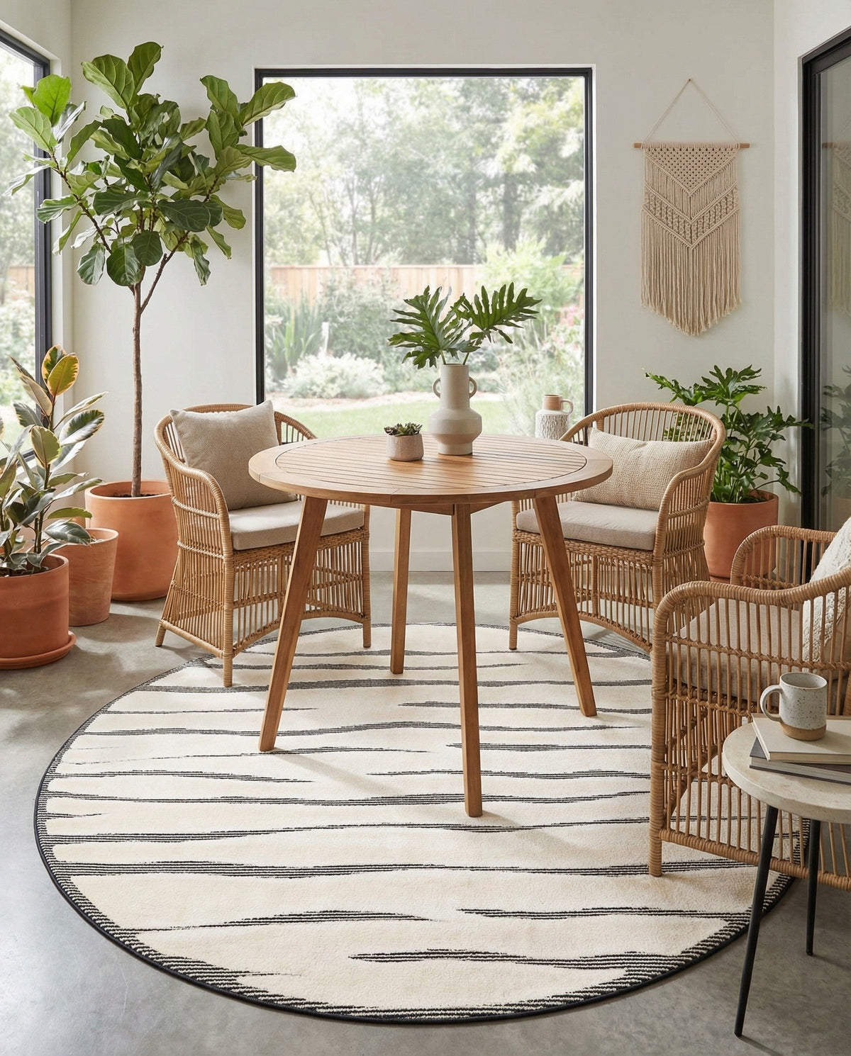 Monochrome Collection Area Rug - Slate Round Ivory White  lifestyle 90