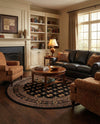 Samarkand Elegance Collection Area Rug -  Margilan (Black) Round Black  lifestyle 67