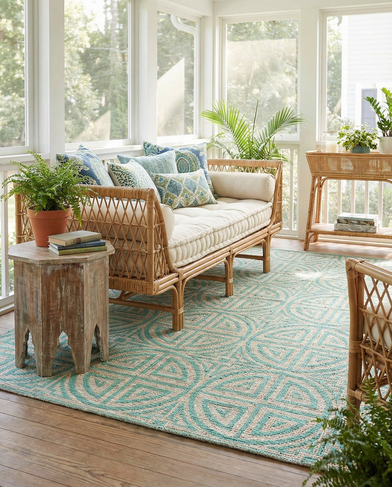 Savannah Threads Collection Area Rug -  Thar Rectangle Blue and Ivory  lifestyle 28