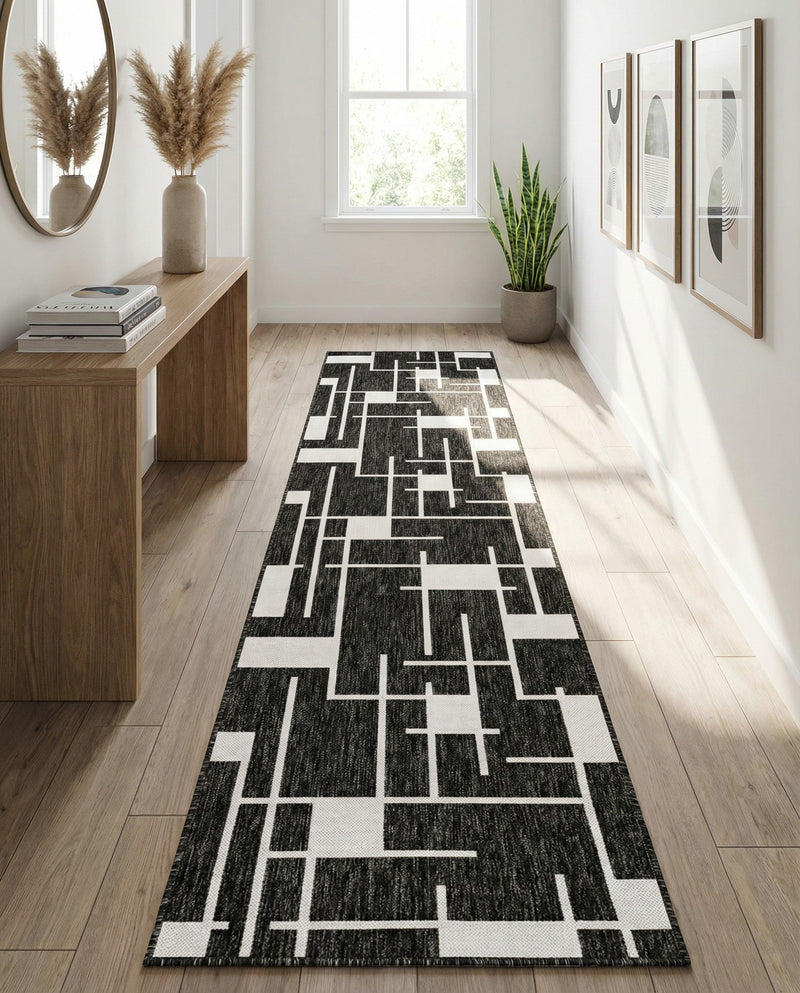 Urban Terrace Collection Area Rug -  Parkside Runner Black and White  lifestyle 50