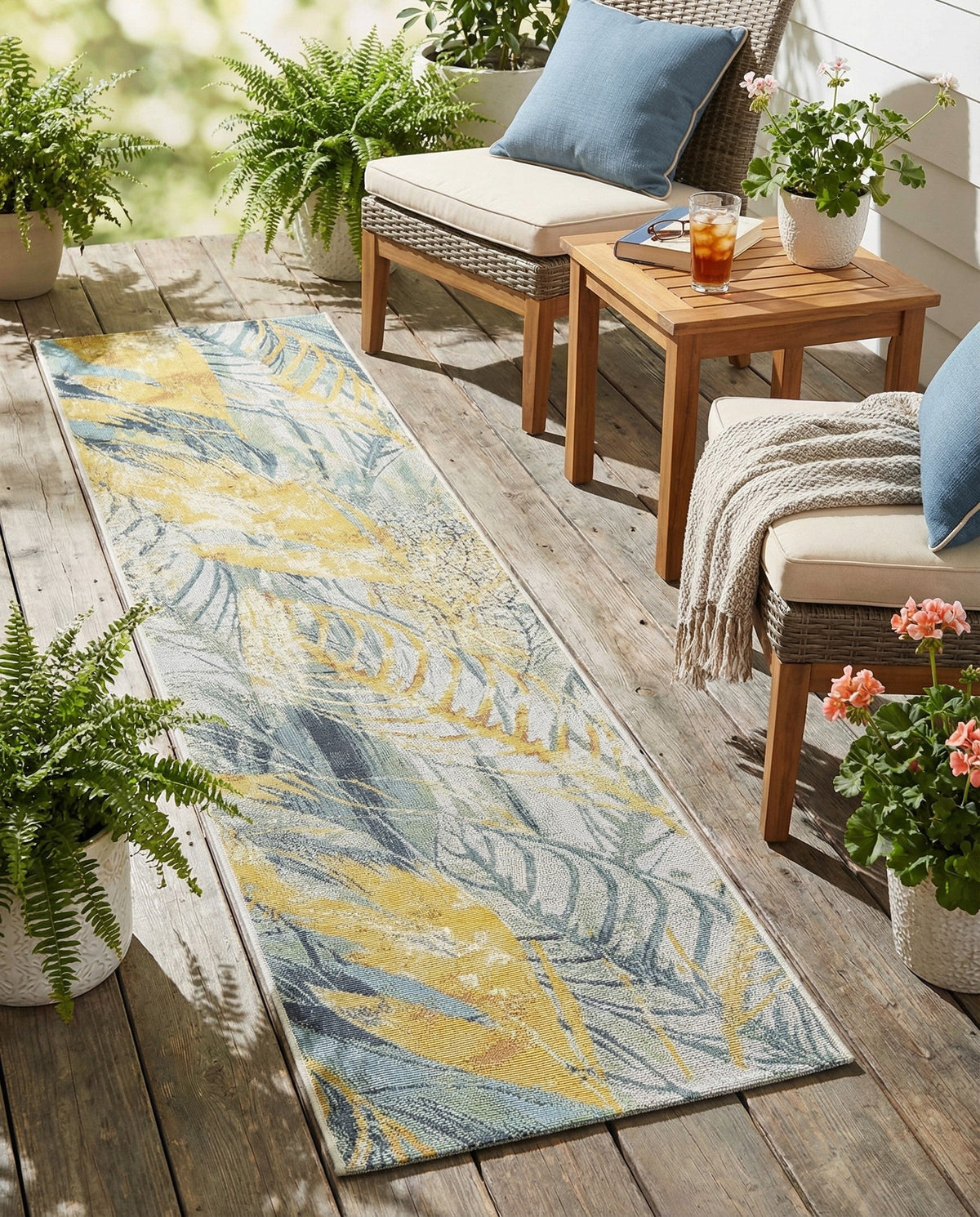Seaside Blooms Collection Area Rug -  Blossom Runner Gray Ivory Yellow  lifestyle 93