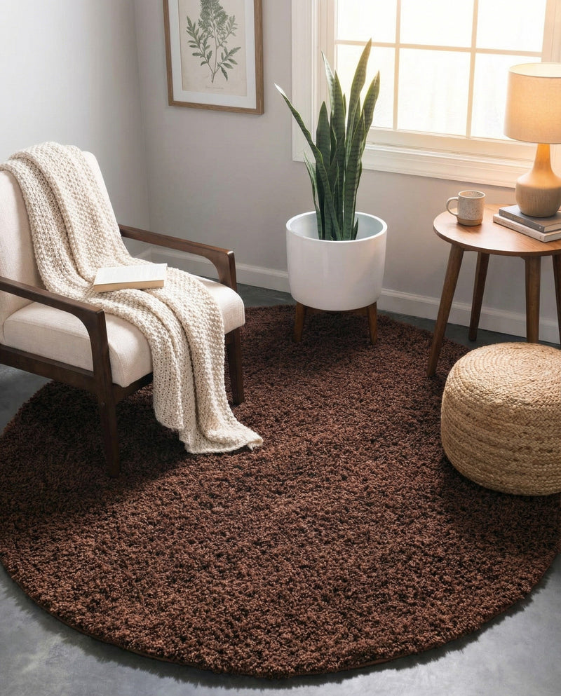 Plush Oasis Collection Area Rug - Serenity (Chocolate Brown) Round Chocolate Brown  lifestyle 40