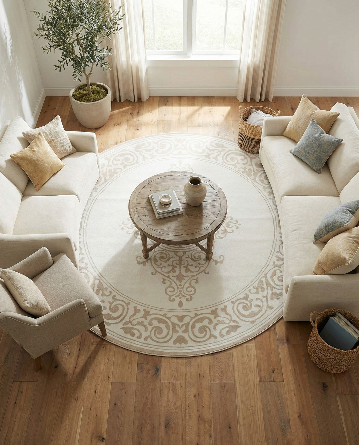 Sanctuary Retreat Collection Area Rug - Haven Round Snow White  lifestyle 143