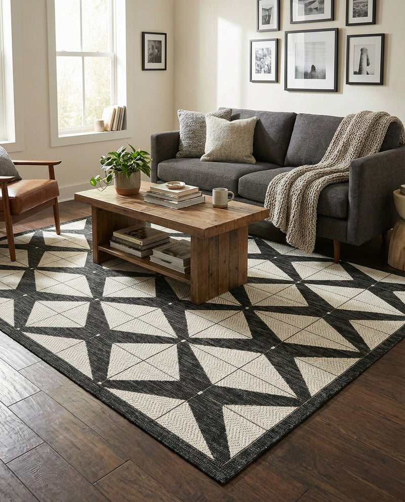 Urban Terrace Collection Area Rug -  Hudson Rectangle Black and White  lifestyle 12