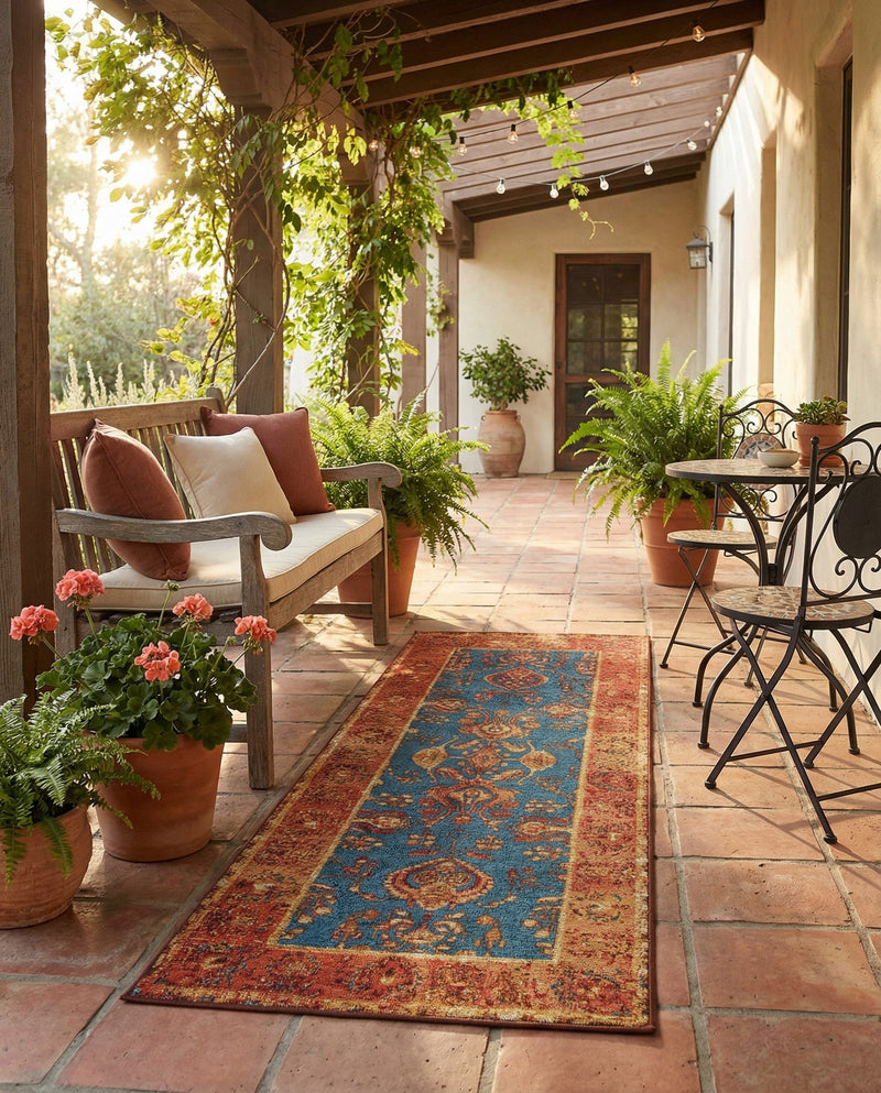 Patio Heritage Collection Area Rug -  Pavilion Runner Navy Blue  lifestyle 64