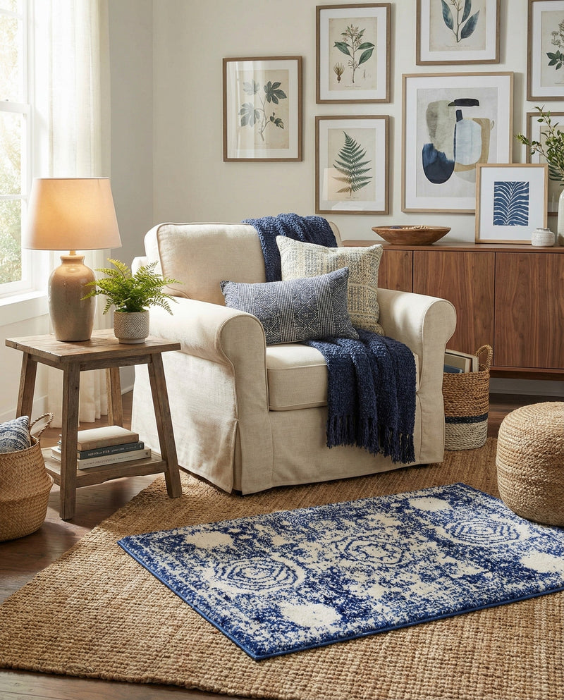 Dover Terrace Collection Area Rug -  Lagoon (Ivory and Blue) Rectangle Ivory and Blue  lifestyle 21