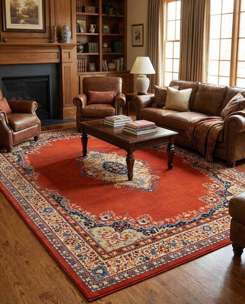 Tabriz Tapestry Collection Area Rug - Azerbaijan (Terracotta) Rectangle Terracotta  lifestyle 9