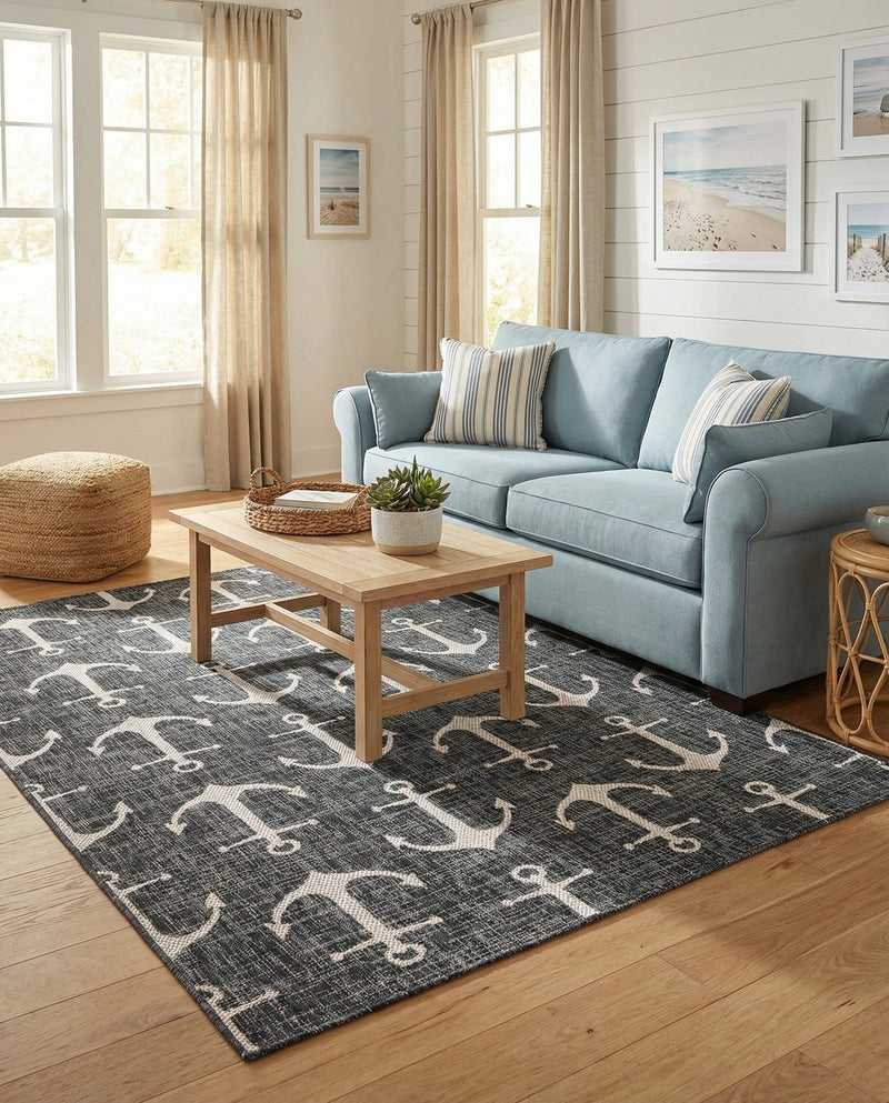 Seaside Haven Rugs Collection Area Rug - Sapphire (Charcoal) Rectangle Charcoal  lifestyle 6
