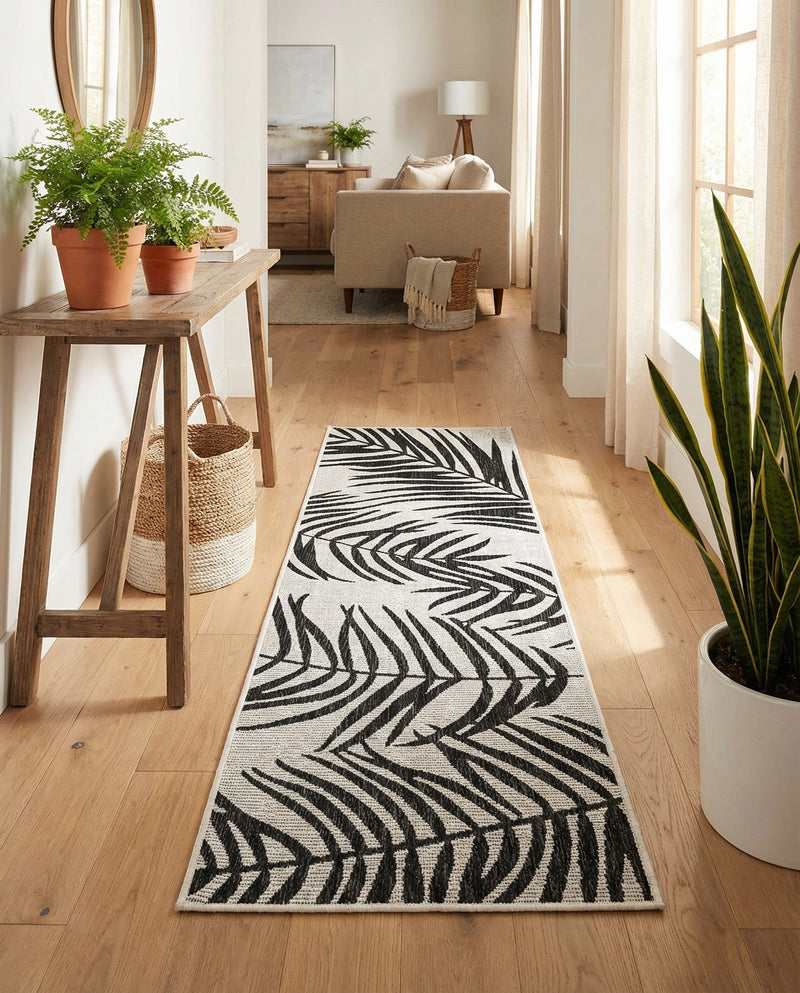 Seaside Blooms Collection Area Rug - Verdure (Charcoal Ivory) Runner Charcoal Ivory  lifestyle 25