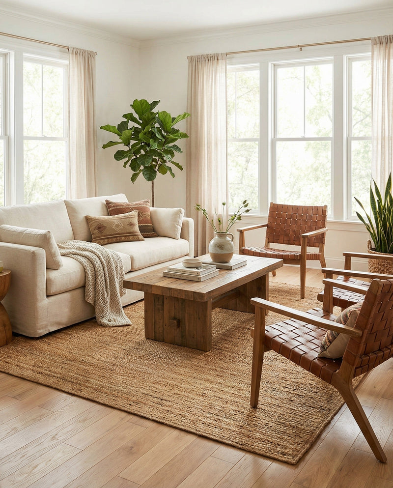 Woven Seaside Elegance Collection Area Rug - Coastline Square Natural  lifestyle 45