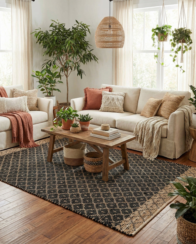 Tulum Trellis Collection Area Rug - Shoreline Rectangle Black  lifestyle 23