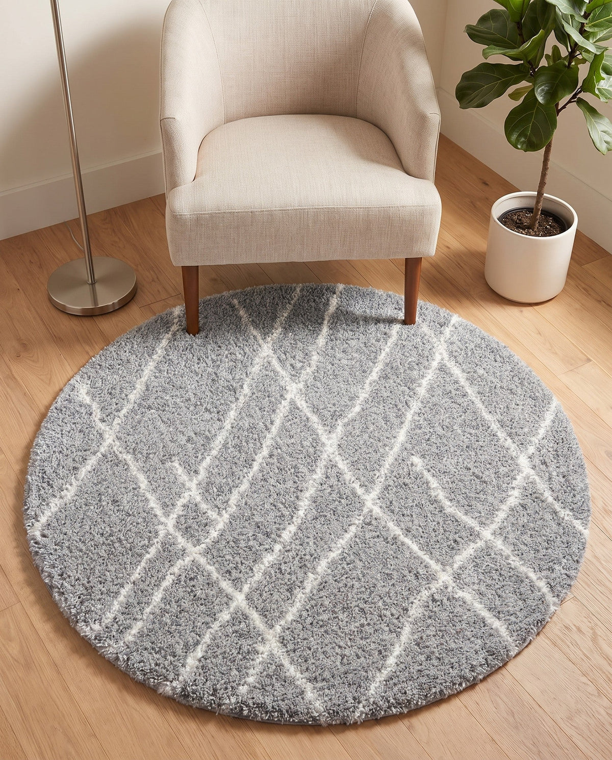 Cozy Haven Shag Collection Area Rug - Serenity (Cloud Gray) Round Cloud Gray  lifestyle 67