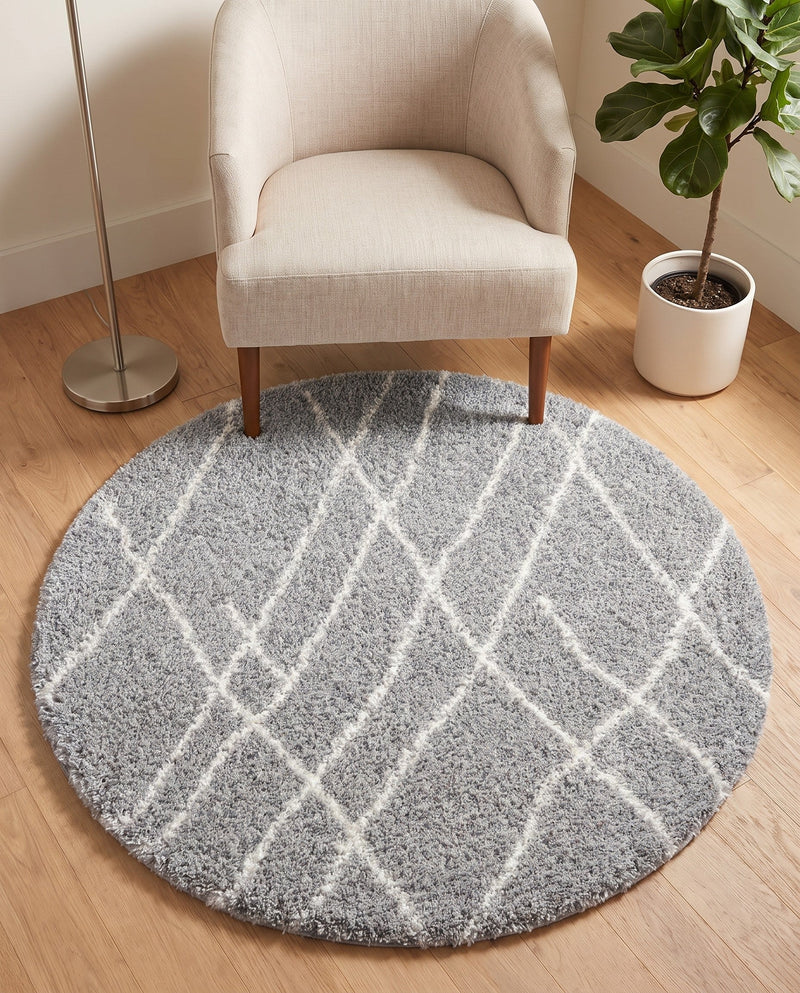 Cozy Haven Shag Collection Area Rug - Serenity (Cloud Gray) Round Cloud Gray  lifestyle 67