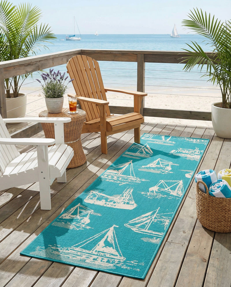 Seaside Haven Rugs Collection Area Rug -  Beachcomber Runner Teal  lifestyle 76