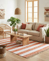Tassel Trail Collection Area Rug - Pathway (Coral and Ivory) Rectangle Coral and Ivory  lifestyle 9