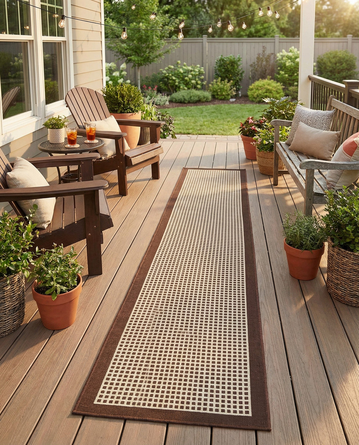 Terrace Fringe Collection Area Rug - Oceanside Runner Brown  lifestyle 214