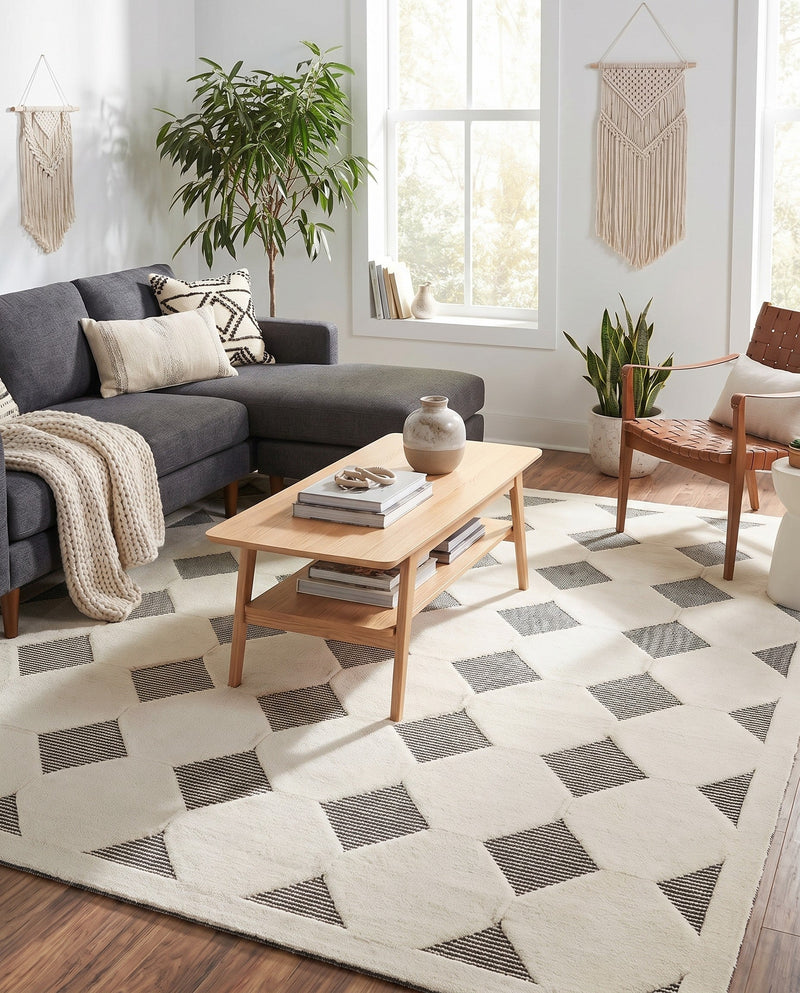 Monochrome Collection Area Rug -  Quartz Square Black and White  lifestyle 62