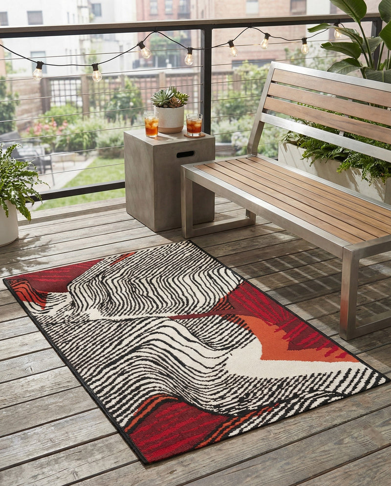 Urban Terrace Collection Area Rug -  Porch Rectangle Red and Black  lifestyle 14
