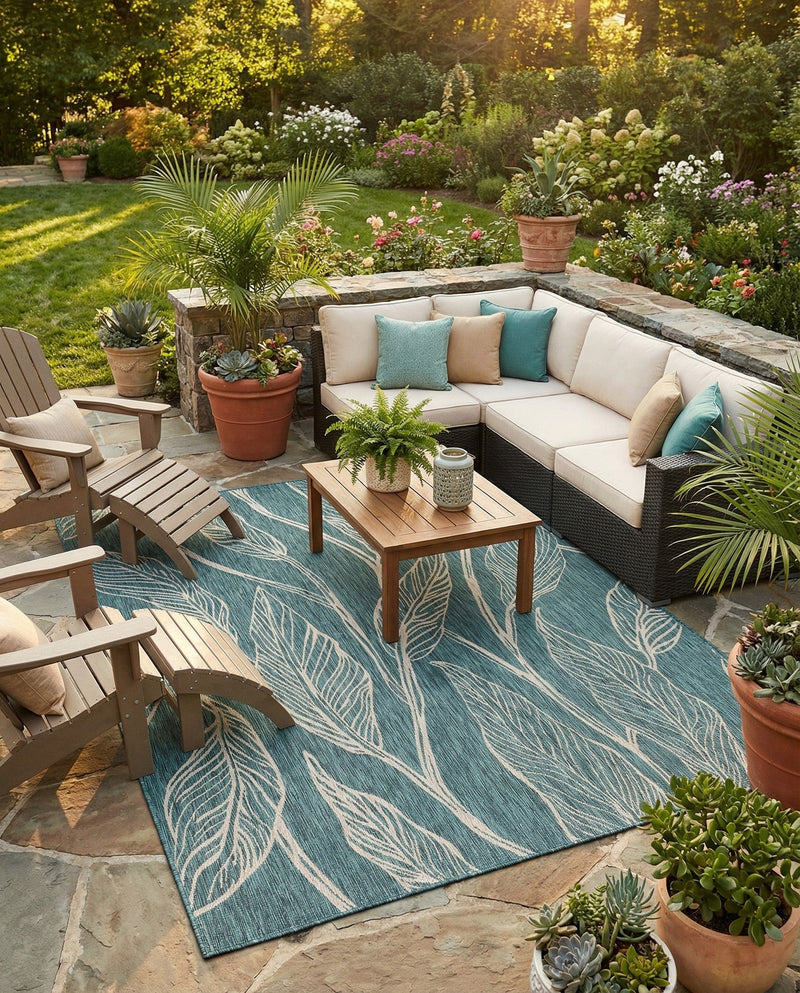 Seaside Blooms Collection Area Rug -  Evergreen (Teal) Rectangle Teal  lifestyle 4