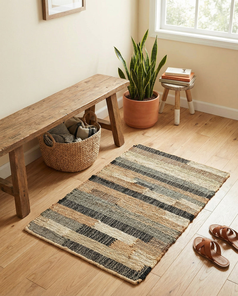 Benares Handwoven Jute Collection Area Rug -  Varanasi Rectangle Beige  lifestyle 4